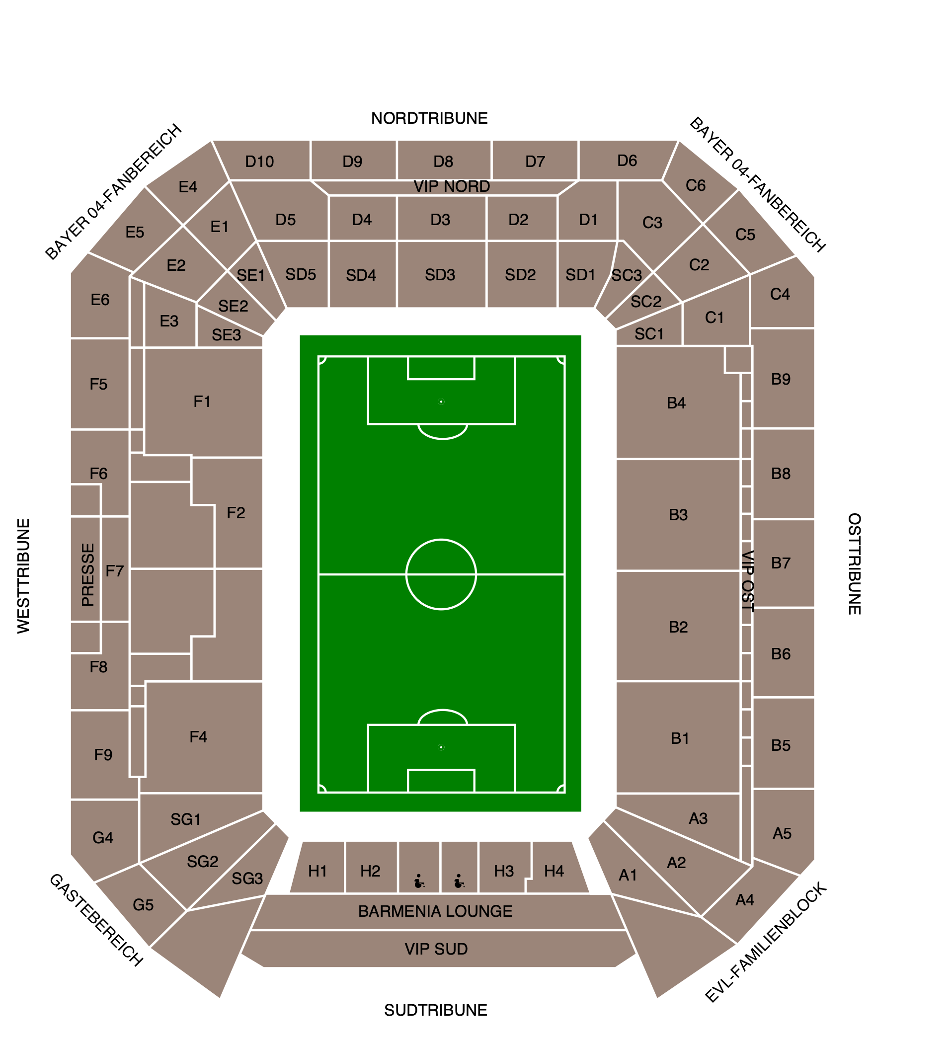 Stadionplattegrond BayArena